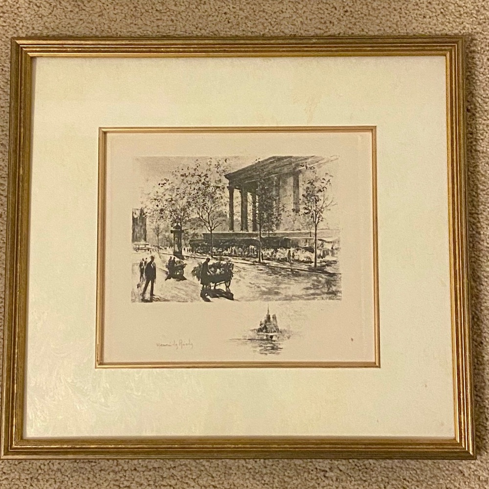 ANTIQUE Art Drawings of Paris Matted and Framed - Picture 3 of 3